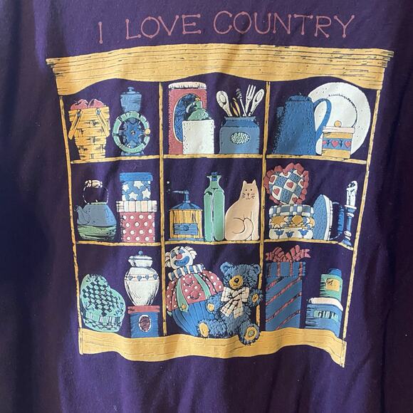 Vintage 90s Kavio Designs I Love Country Long Sleeve Tee Shirt USA cottagecore - Picture 3 of 5